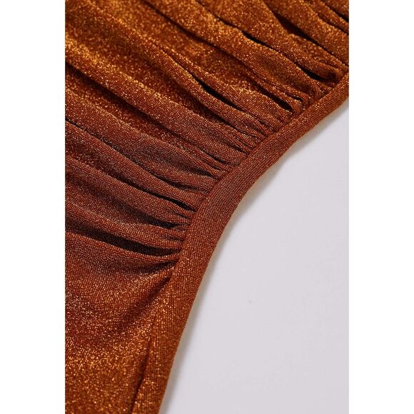 ChicWish Lurex Draped Asymmetrical Long Sleeve Top in Metallic Orange size Large - Picture 3 of 10